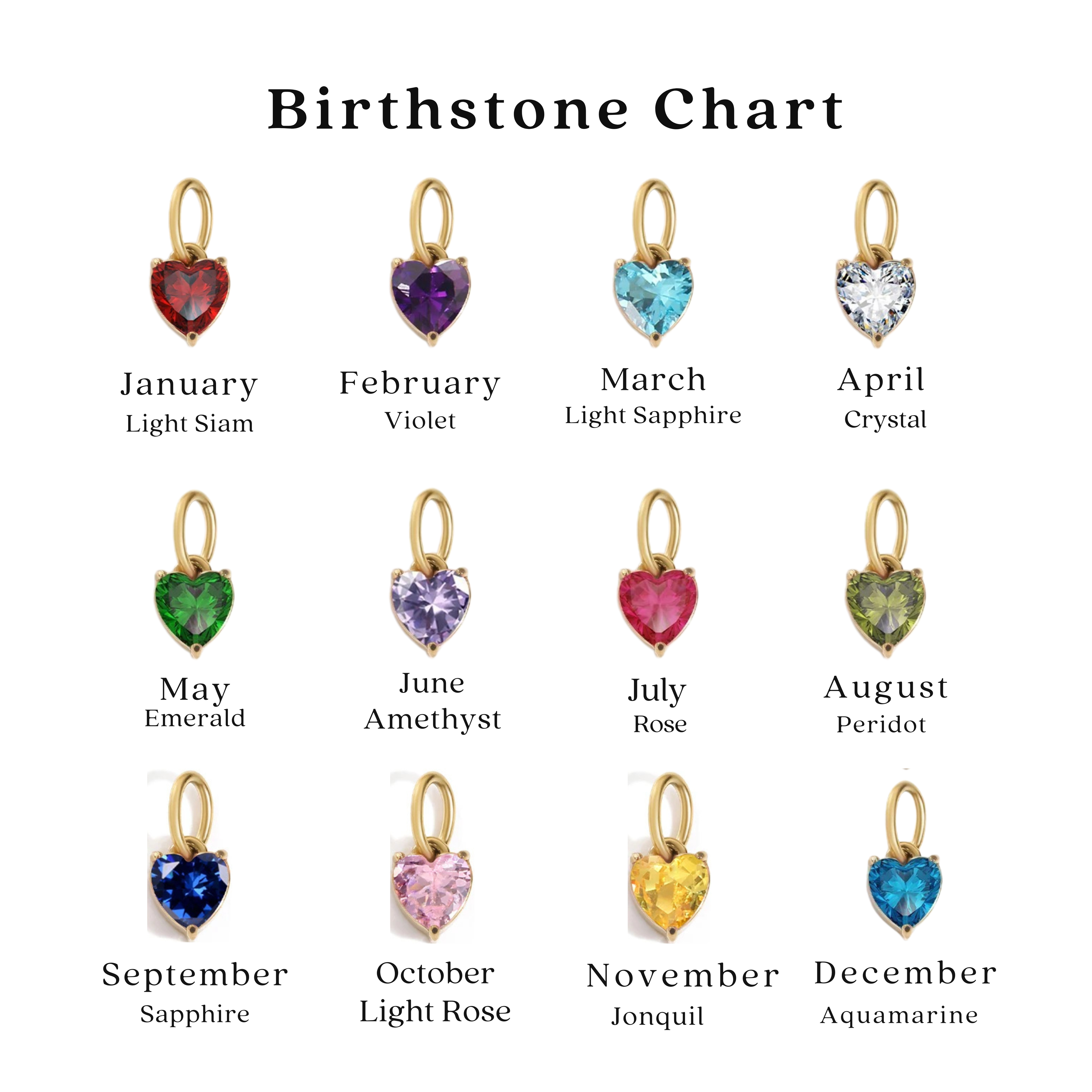 Heart Zirconia Birthstone Charms